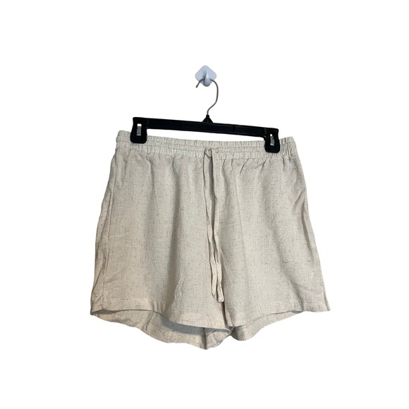 iris Pants - Iris Oatmeal Linen Blend Drawstring Elastic Waist Shorts ISET405 Tan Cream M
